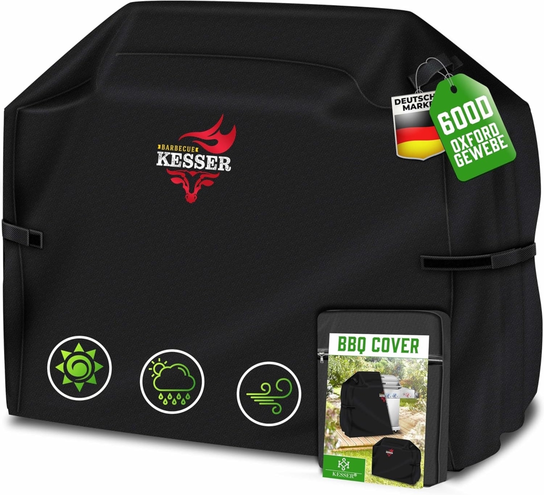 KESSER® Premium BBQ Grillabdeckung Gasgrill Grillhaube Abdeckung Wetterfest - für Weber, Brinkmann, Char Broil Grill Abdeckhaube Schutzhülle | 600D Oxford- Gewebe Reißfest Schwarz, 163 x 61 x 122 cm (BxTxH) Bild 1