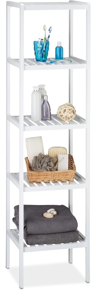 Relaxdays Badregal mit 5 Ablagen, 2 Stück, Bambus weiß, 34,5 x 33 x 139,5 cm Bild 1