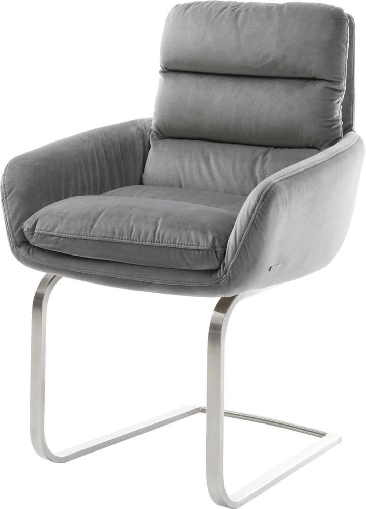Freischwinger Abelia-Flex mit Armlehnen Samt Grau Freischwinger flach Edelstahl Bild 1
