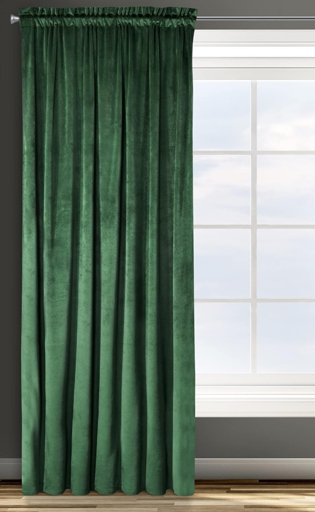 Samtvorhang Velours Vorhänge zum Wohnzimmer Prachtvoll Elegant dunkelgrün 140x270 cm Kräuselband Bild 1