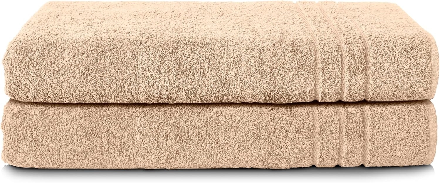 Komfortec 2er Saunatuch Set 70x200 cm aus 100% Baumwolle, XXL-Saunatücher, Sauna Handtuch, Weich, Groß, Frottee, Schnelltrocknend, Sand/Beige Bild 1
