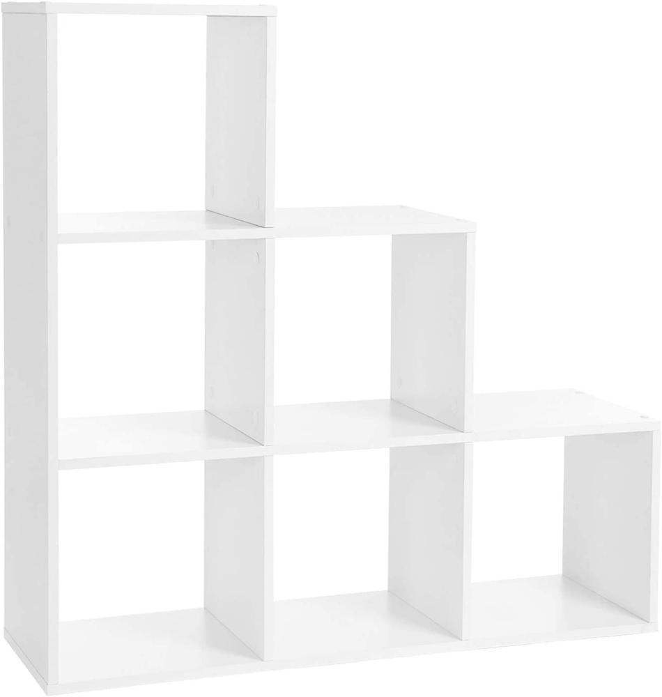 Vasagle Bücherregal, Treppenregal mit 6 Fächern, 6-Würfel, aus Holz, freistehendes Regal, Raumteiler, 97. 5x97. 5x29 cm, weiß, LBC63WT Bild 1