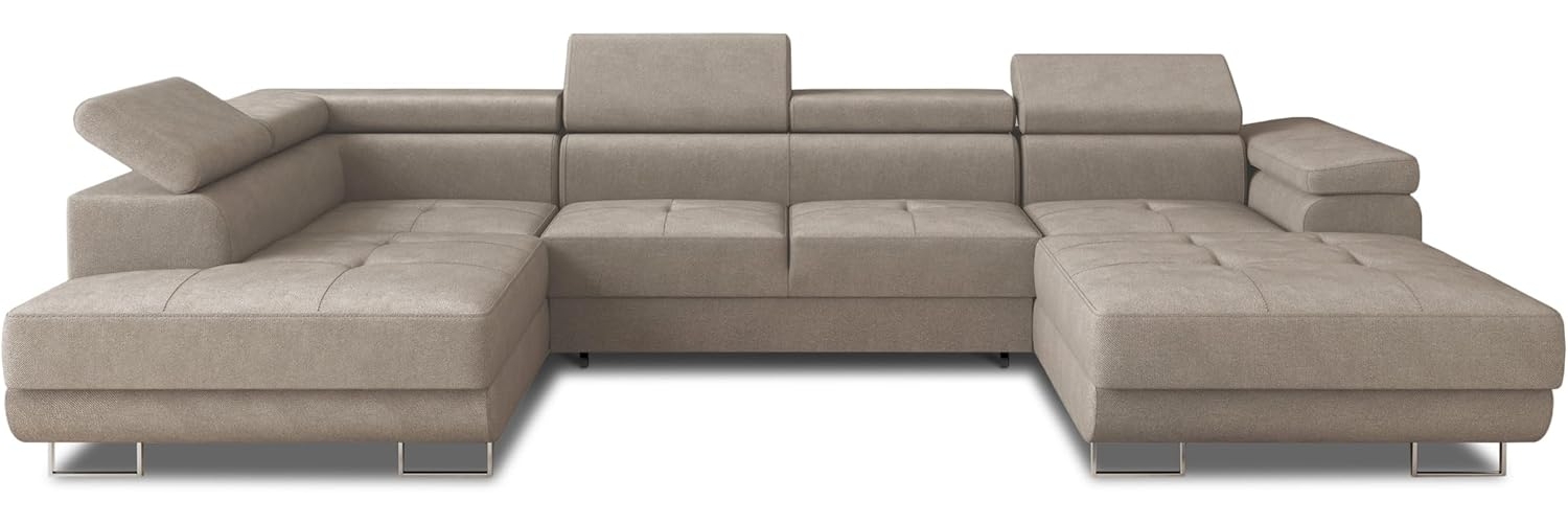 Wohnlandschaft Caris U mit Schlaffunktion, einstellbare Kopfstützen und zwei Bettkästen (Beige (Paros 02), Ecksofa Rechts) Bild 1