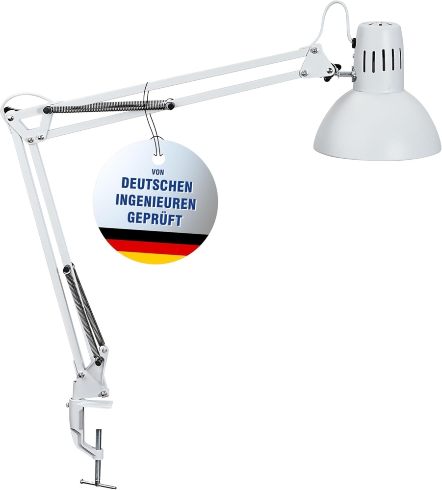 MAUL 'MAULstudy' Tischleuchte, Metall, E27, Weiß, Mit Leuchtmittel, Klemmfuß Bild 1