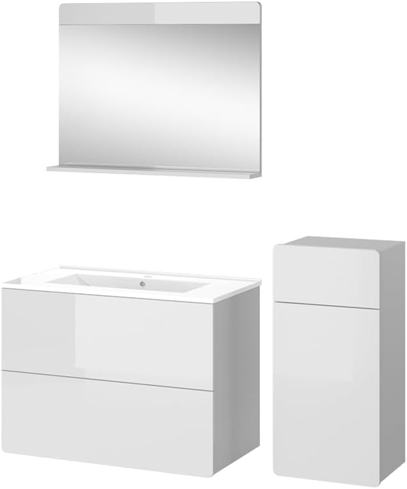 Vicco Badmöbel-Set Izan Weiß Hochglanz modern Waschtischunterschrank Waschbecken Badspiegel Midischrank Bild 1