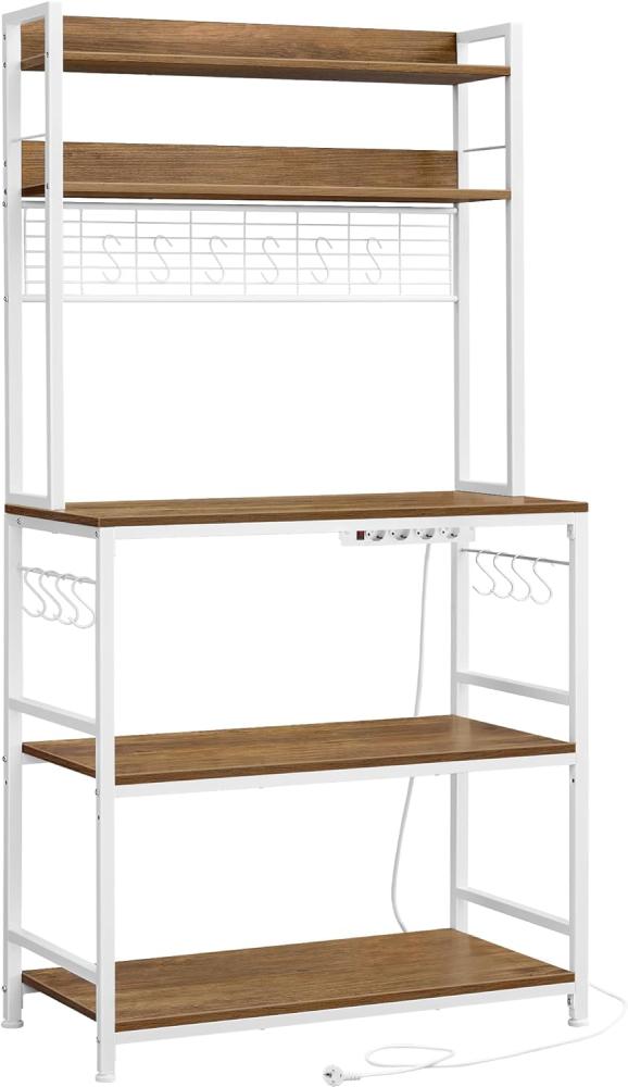 Vasagle Küchenregal, Standregal mit Steckdosen, Mikrowellen-Regal, mit Gitterplatte, 14 Haken, 40 x 80 x 170 cm, vintagebraun-weiß Bild 1