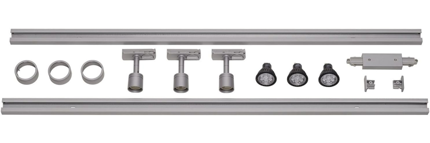 SLV No. 143194 1-Phasen Hochvolt-Set 3-flammig silbergrau 3 x PURI und LED Leuchtmittel Bild 1