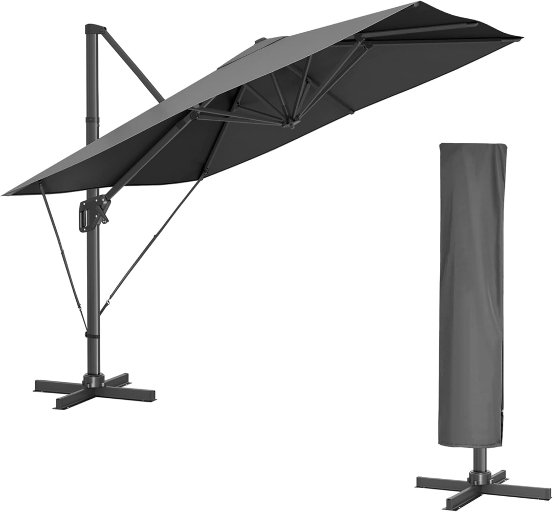 Songmics Sonnenschirm mit Ständer, 360° drehbar, UPF 50+, Rauchgrau, 253 x 290 x 290 cm Bild 1