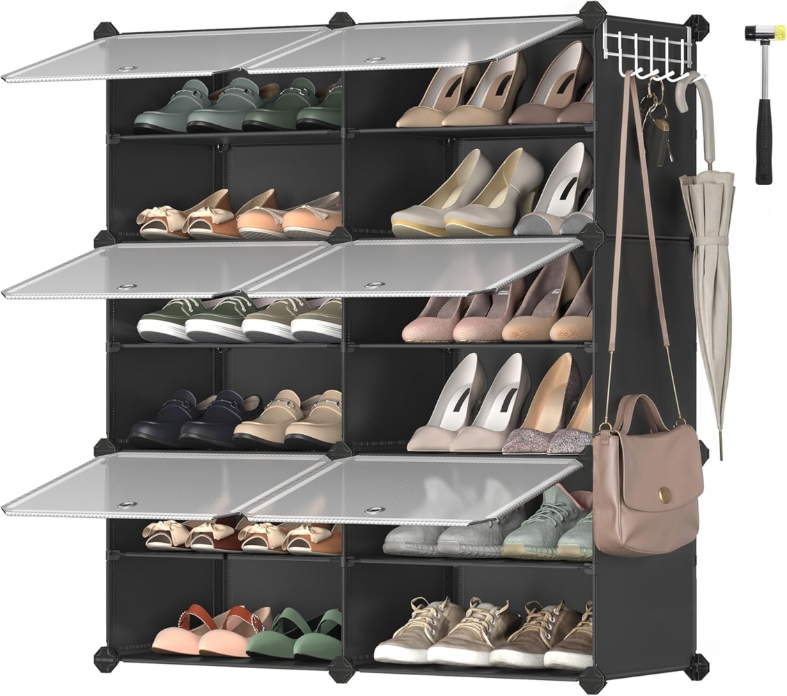 Songmics Schuhregal mit 6 Fächern, Schuhschrank, 30 x 40 x 30 cm pro Fach, schmal, mit Türen, Stahlrahmen, Kunststoff, für Flur, Schlafzimmer, Eingangsbereich, schwarz CPL033B01 Bild 1