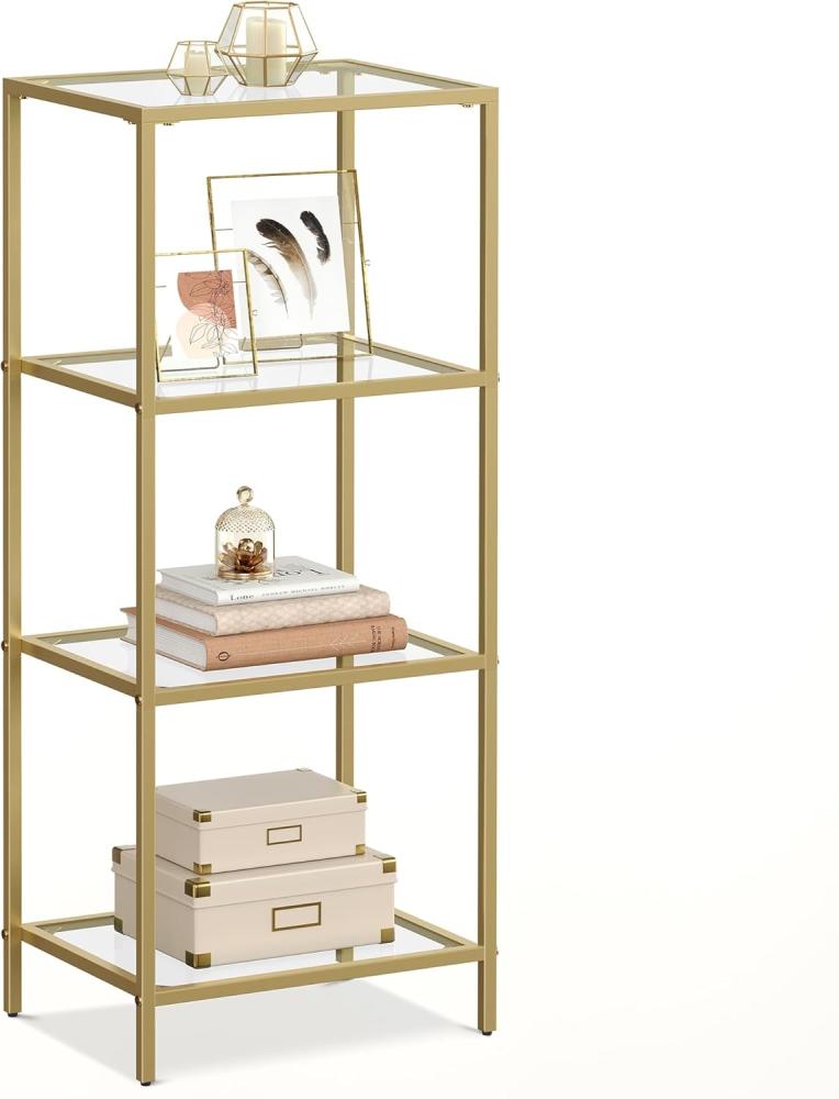 Vasagle LGT28G Standregal, mit 4 Ablagen aus Hartglas, stabil, einfacher Aufbau, goldfarben Bild 1