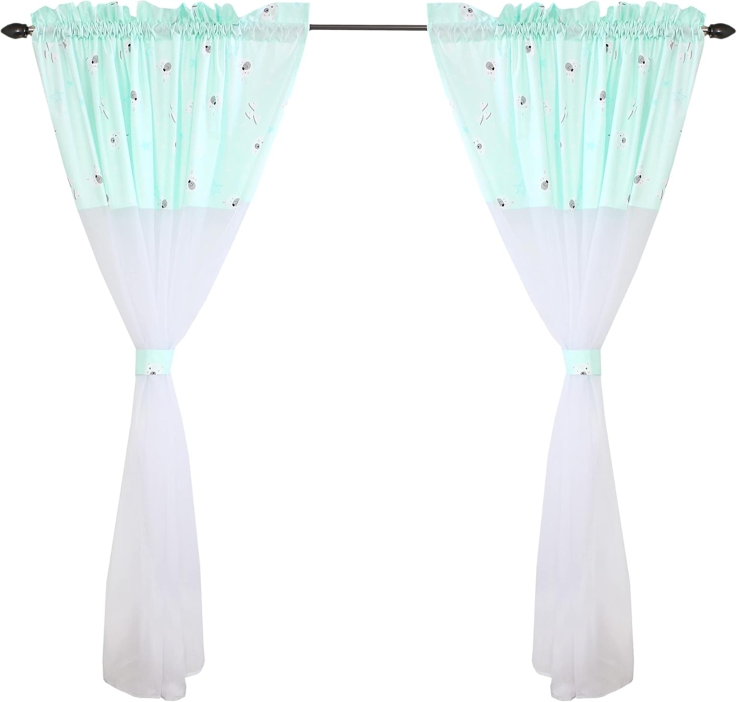 TupTam Kinderzimmer Voile Vorhänge mit Tunnelzug Set, Bärchen Mint, 140x160 cm Bild 1