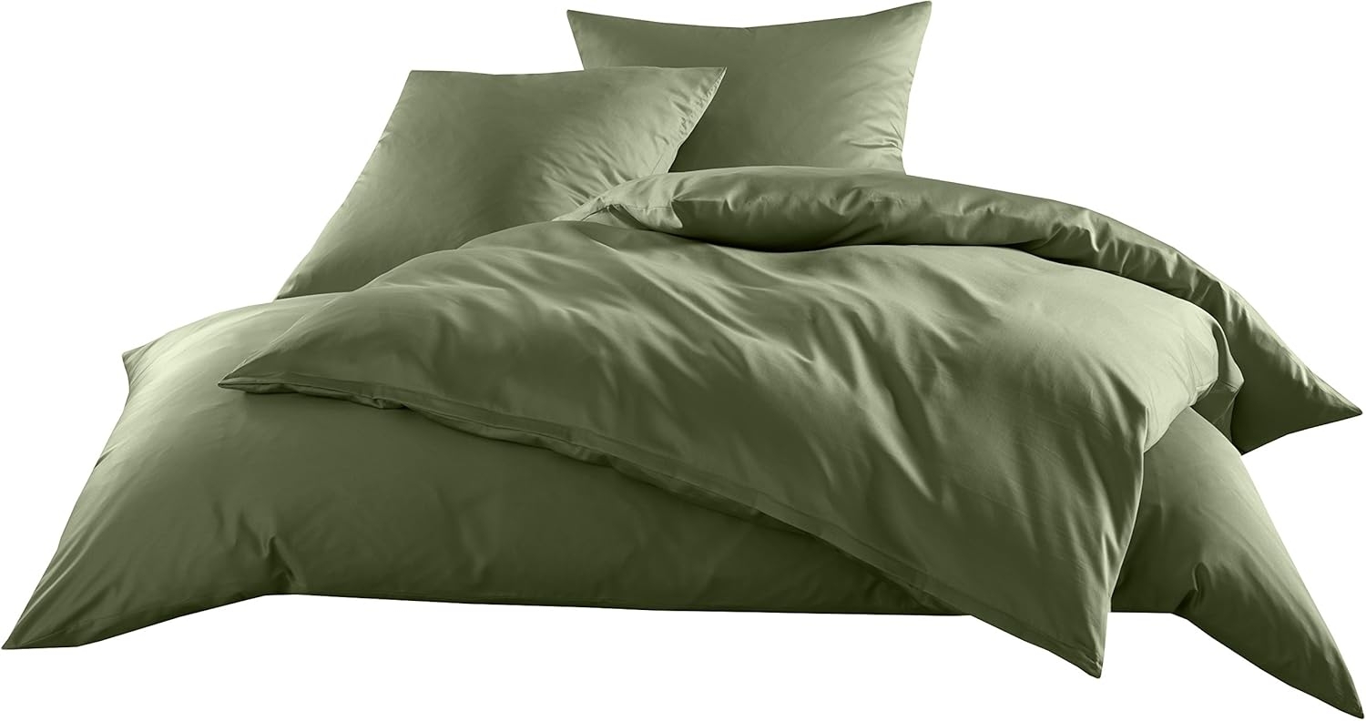 Bettwaesche-mit-Stil Mako-Satin / Baumwollsatin Bettwäsche uni / einfarbig dunkelgrün Kissenbezug 40x80 cm Bild 1