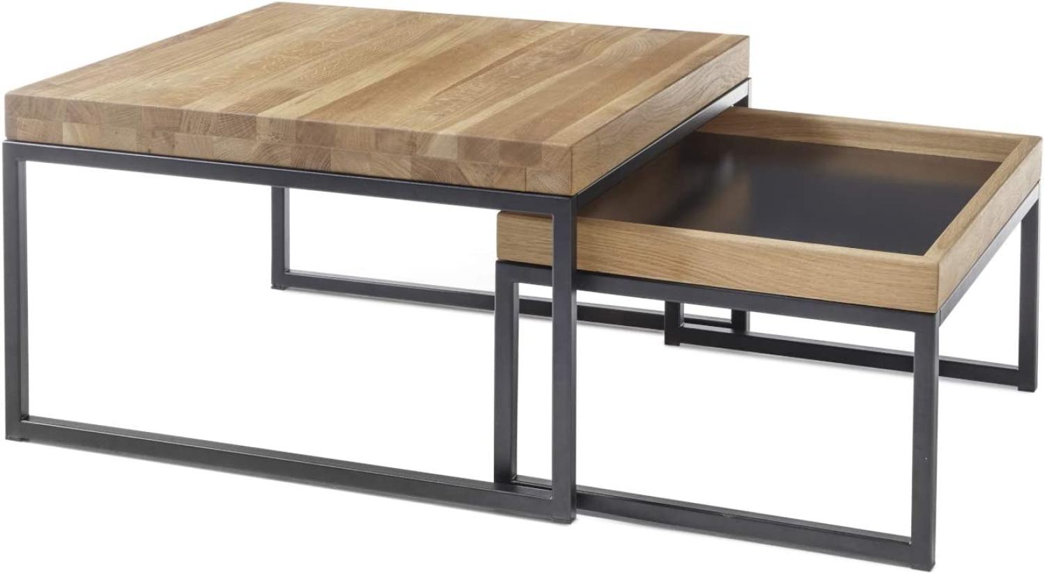 MCA 'Lubao' Couchtisch 2er Set, massive Asteiche/MDF natur/schwarz, 65x65 und 57x40 cm Bild 1