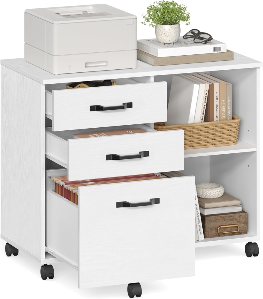 VASAGLE Aktenschrank, Rollcontainer, frei beweglich, mit Rollen und 3 Schubladen, für Dokumente in DIN A4, Letter-Format, Druckerständer, Industriestil, Weiß von SONGMICS OFC041W01 Bild 1