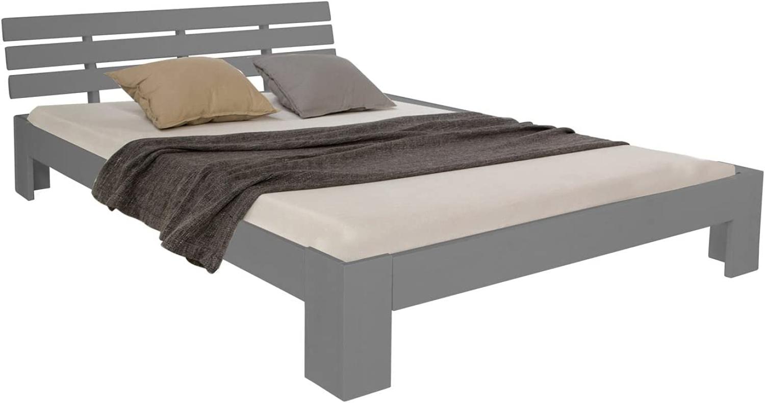Homestyle4u Futonbett, massives Kiefernholz, Grau, 140x200 cm Bild 1