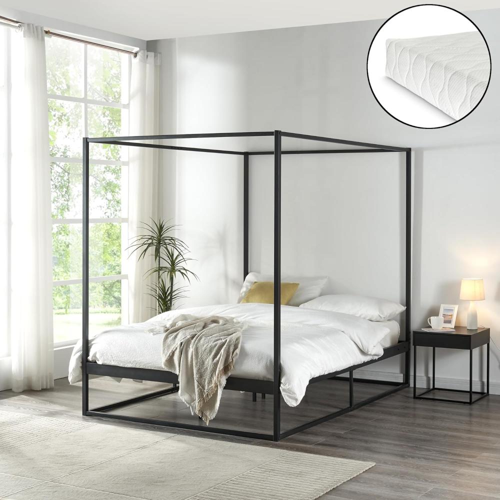 Himmelbett Kristianstad mit Matratze 140x200 cm Schwarz [en. casa] Bild 1