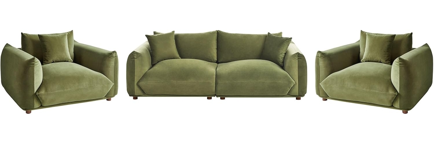 Sofa Set Samtstoff grün 5-Sitzer mit Kissen LUVOS Bild 1