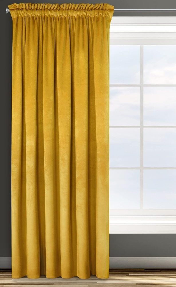 Samtvorhang Velours Vorhänge zum Wohnzimmer Prachtvoll Elegant gelb 140x270 cm Kräuselband Bild 1