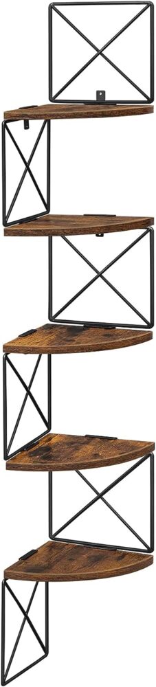 Vasagle Eckregal mit Zickzack-Design mit 5 Ebenen Stahl schwarz / Holzspanplatte vintagebraun, 20 x 20 x 127,5 cm Bild 1