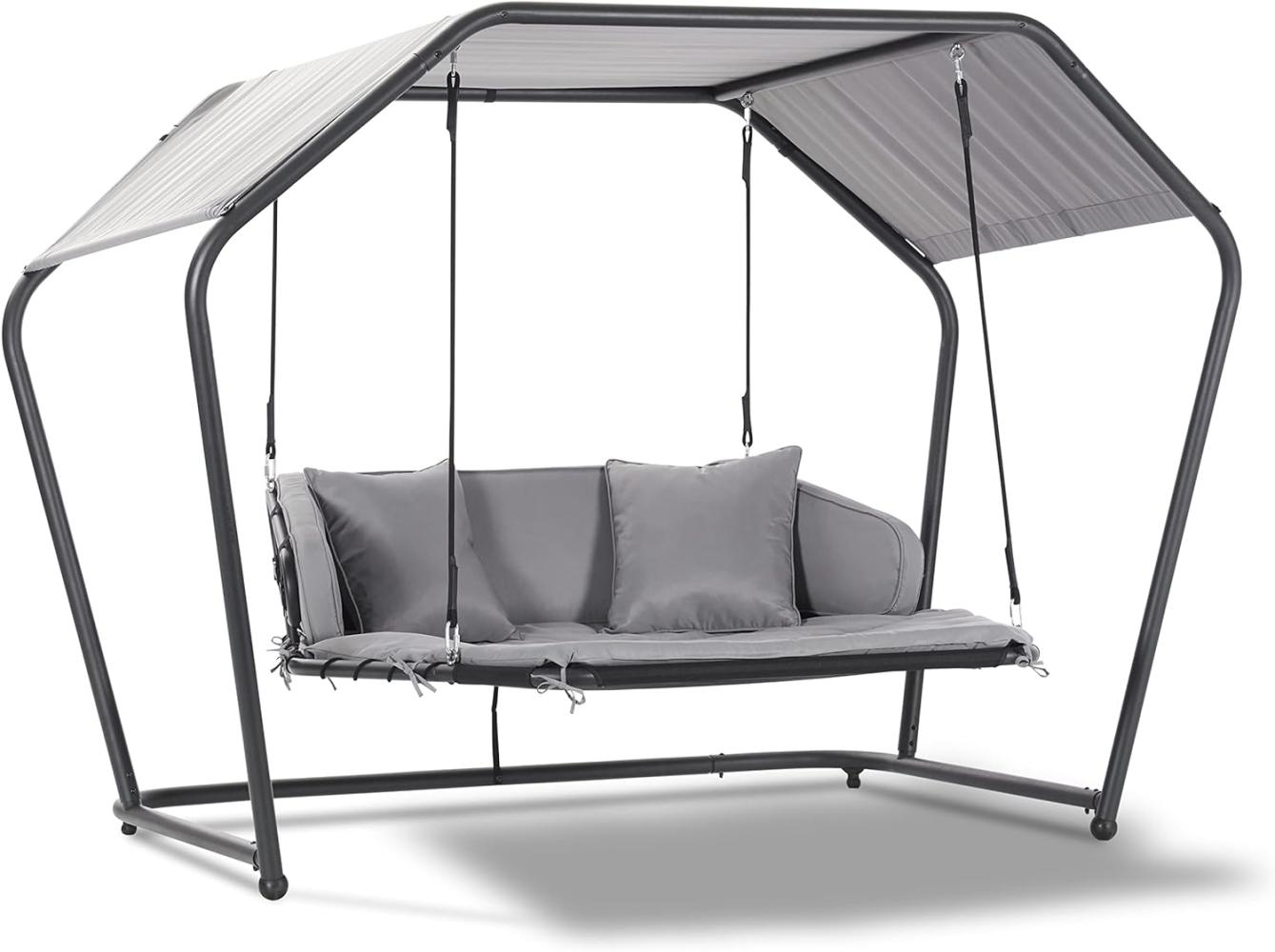 Leco 'Laureen' Hollywoodschaukel mit Polsterauflagen, Kissen & Sonnendach, grau, 264 x 185 x 195 cm Bild 1
