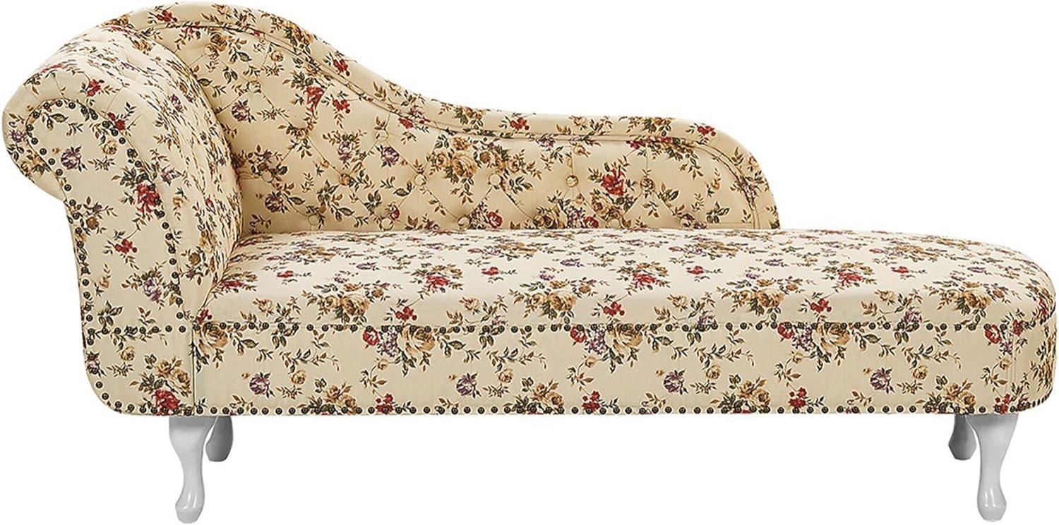 Beliani 'Nimes' Chaiselongue, Beige mit Blumenmuster, Stoff, 79 x 65 x 169 cm, Links Bild 1
