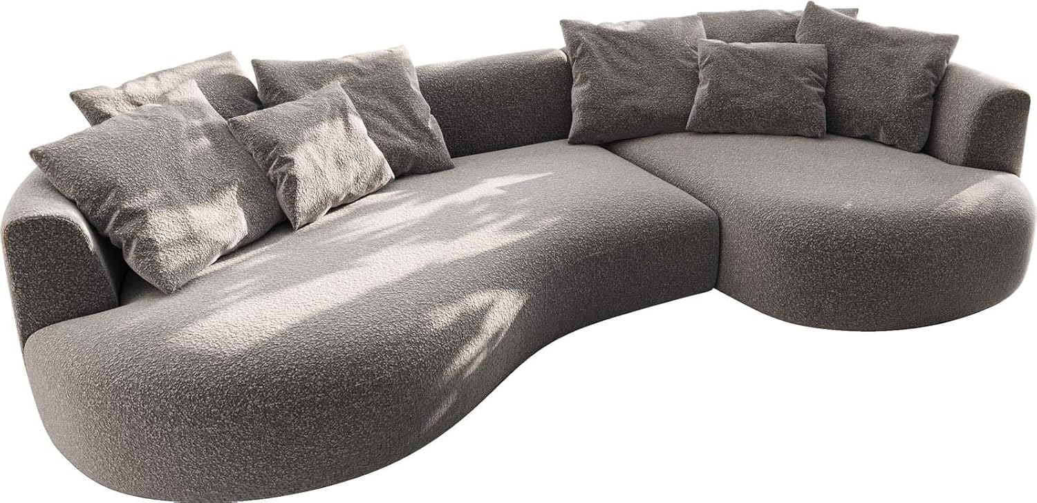 delife 'Edina' Sofa mit Kissen, Bouclé silbergrau, 65 x 166 x 328 cm Bild 1