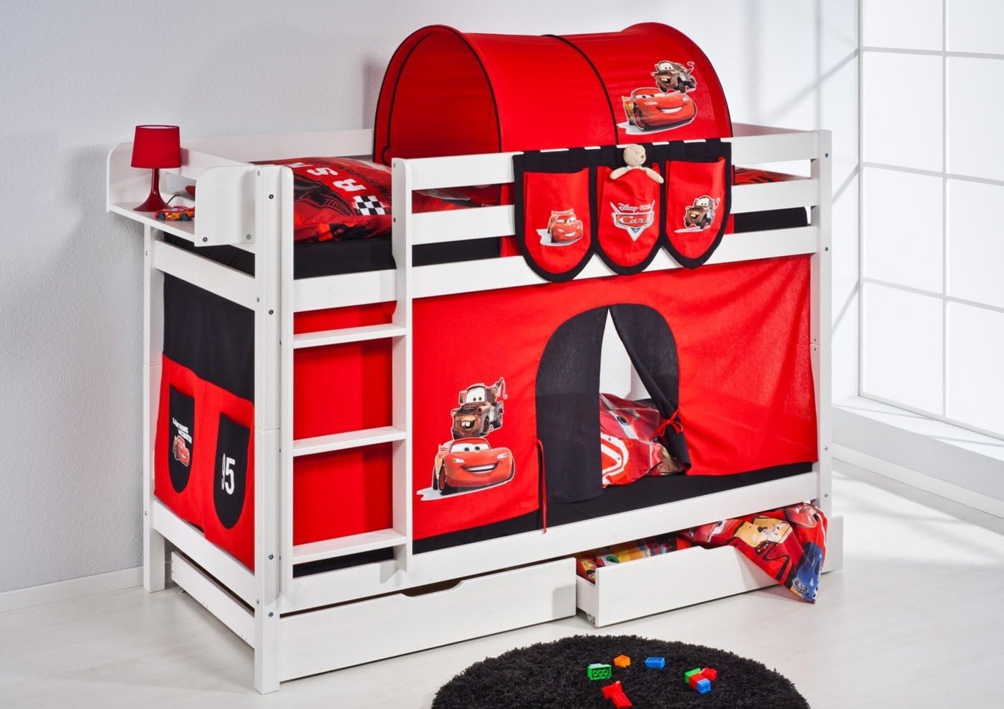 Lilokids 'Jelle' Etagenbett 90x200 cm, Disney Cars, Kiefer massiv, mit Vorhang und Lattenroste Bild 1