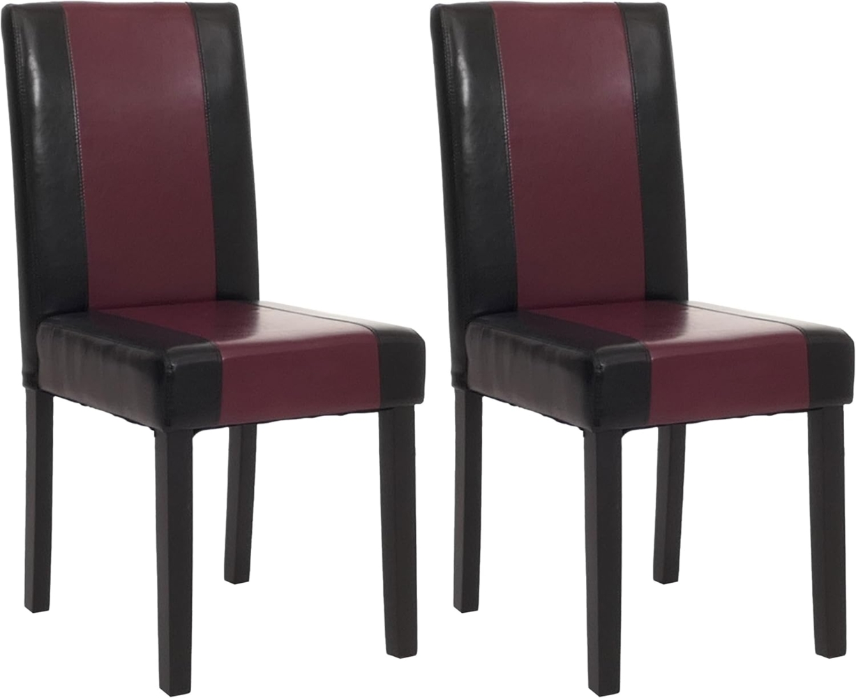 2er-Set Esszimmerstuhl Stuhl Küchenstuhl Littau ~ Kunstleder, schwarz-rot, dunkle Beine Bild 1