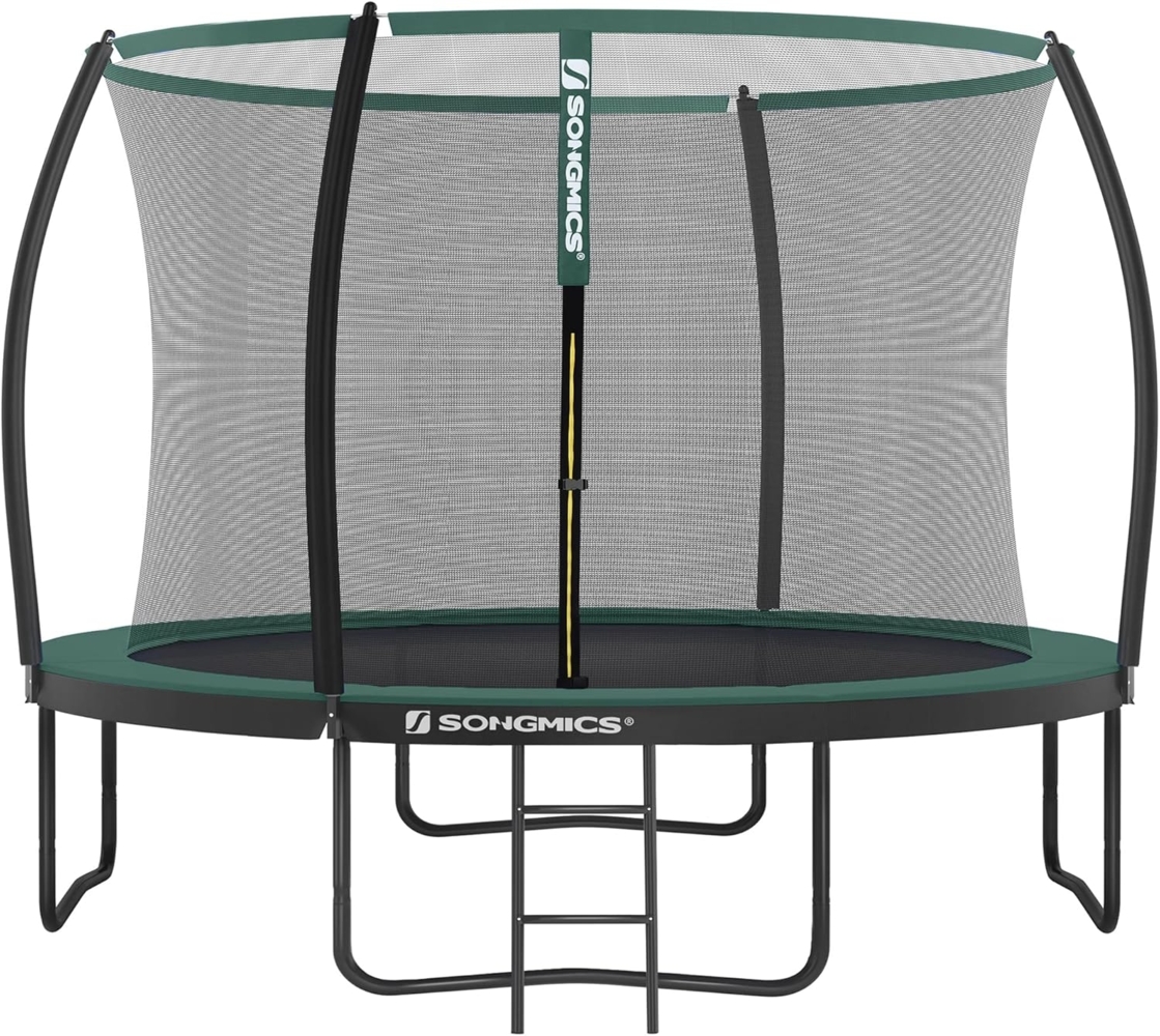 Songmics Trampolin mit Leiter, Sicherheitsnetz und gepolsterten Stangen, Stahl dunkelgrün, Ø 305 cm Bild 1