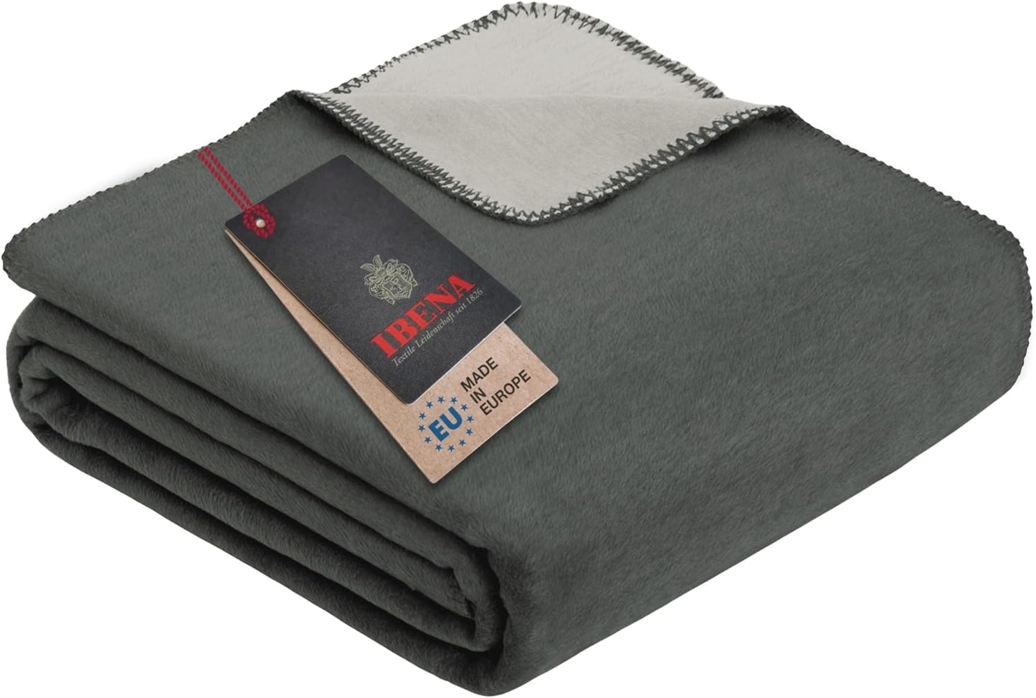 Ibena 'Dublin' Uni Doublefacedecke, Baumwollmischgewebe anthrazit/silber, 150x200cm Bild 1