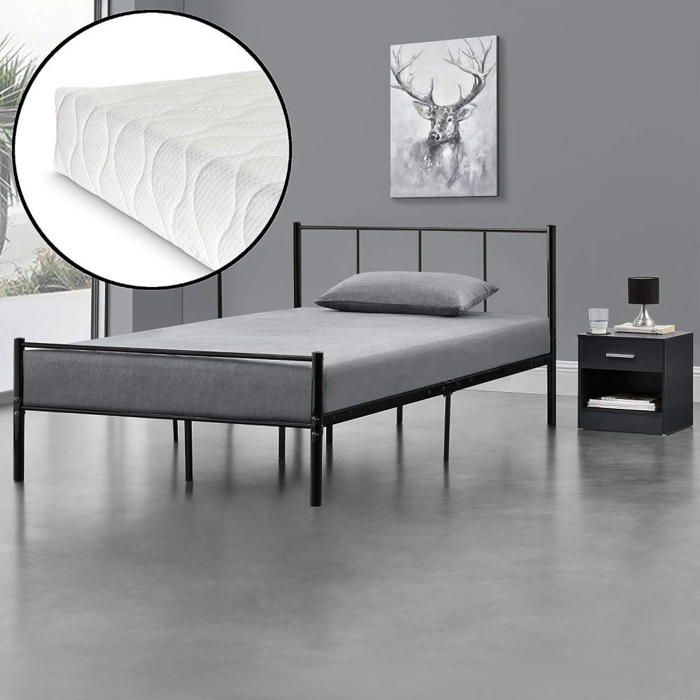 en.casa 'Laos' Metallbett, Einzelbett 120x200 cm, schwarz, mit Matratzen und Lattenrost Bild 1