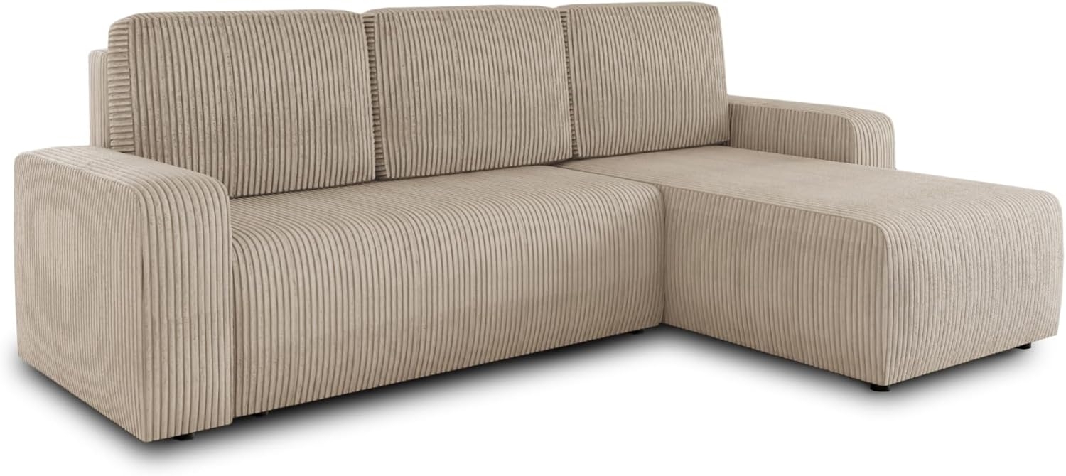 Ecksofa Roma L mit Schlaffunktion und Bettkasten - Cord Stoff - L-Form Couch, Polstersofa, Schlafsofa, Sofagarnitur - Ottomane Universal (Beige (Poso 100)) Bild 1