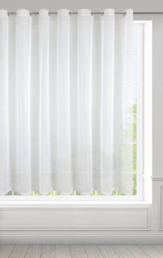 Eurofirany Lucy Voile Gardine Vorhang mit Ösen - 1 STK. Transparent Gardine Leinenoptik Durchsichtig Einfarbige für Schlafzimmer Wohnzimmer Kinderzimmer, 400x150 cm, Weiß Bild 1