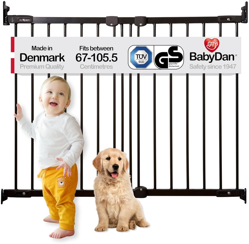 Baby Dan Flexi Fit Metall super flexibles Schutzgitter für Türen und Treppen 67 - 105,5 cm - hergestellt in Dänemark und vom TÜV GS geprüft, Farbe: Schwarz Bild 1