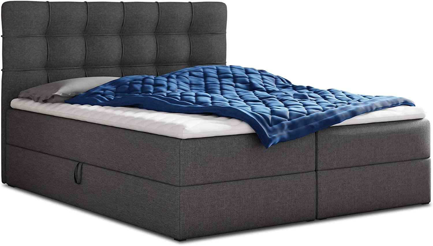 Boxspringbett Best mit 2 Bettkästen, Doppelbett mit Bonell-Matratze und Topper, Polsterbett, Bett (Dunkelgrau (Inari 94), 140 x 200 cm) Bild 1