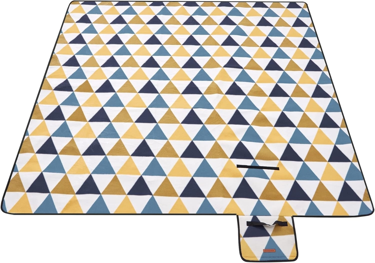 Songmics Picknickdecke, wasserdicht, maschinenwaschbar & faltbar, Polyester, gelbe / blaue Dreiecke, 200 x 200 cm Bild 1