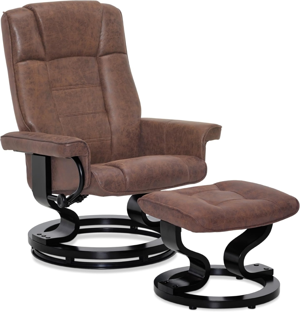 M MCombo Relaxsessel mit Hocker, 360° Drehbarer Fernsehsessel mit Liegefunktion, bis 120 Kg Belastbarer TV-Sessel, Moderner Ruhesessel für Wohnzimmer, 9019 (Braun-Mikrofaser) Bild 1