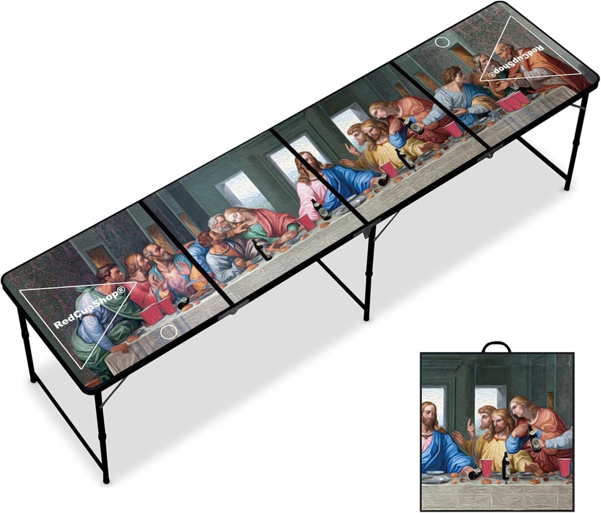 RedCupShop® 'Abendmahl' Bierpong Tisch, ohne Zubehör, klappbar, tragbar, wasserabweisend & kratzfest, Aluminium / MDF, 240 x 60 x 70 cm Bild 1