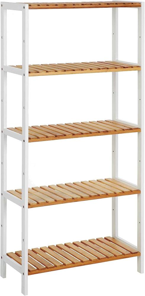 SONGMICS Badezimmerregal, Bambus natur / weiß, 60 x 26 x 130 cm Bild 1