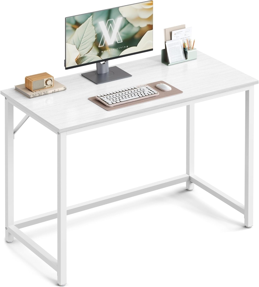 Vasagle Schreibtisch, Computertisch, Bürotisch, für Arbeitszimmer, Schlafzimmer, Industrie-Design, Metallgestell, weiß, 50 x 100 x 75 cm Bild 1