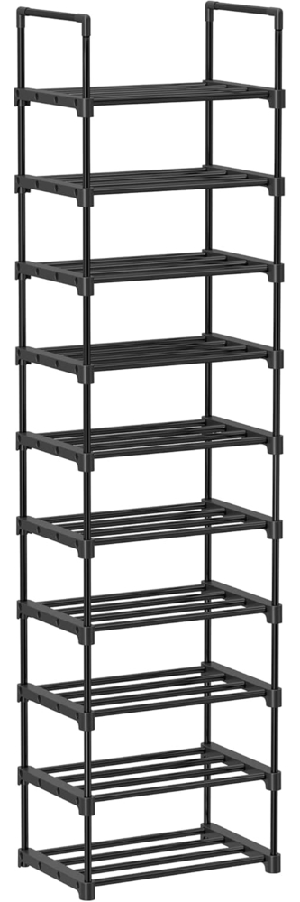 Songmics Schuhregal mit 10 Ebenen, offener Schuhschrank hoch, Schuhständer schmal, Schuhaufbewahrung, aus Metall, platzsparend, für Ankleidezimmer, Flur, 30 x 45 x 174 cm, schwarz LSA25BK Bild 1