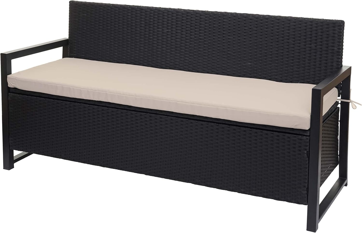 Mendler Poly-Rattan 3er Sitzbank HWC-F39, Gartenbank Truhenbank, Staufach Aufbewahrung Sitzkissen ~ anthrazit, Kissen beige Bild 1