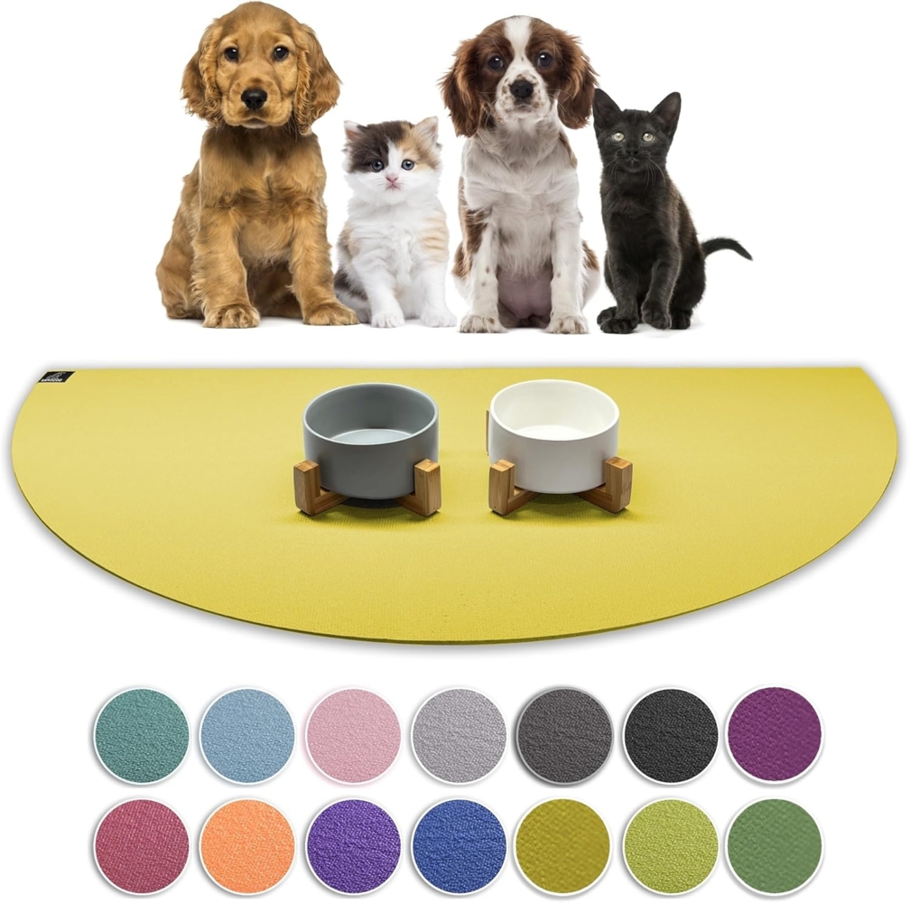 SANOZOO® - Napfunterlage, Öko-TEX - Made in Germany - rutschfeste Futtermatte für Hunde & Katzen, Halbrund 40x80 cm Mangogelb Bild 1