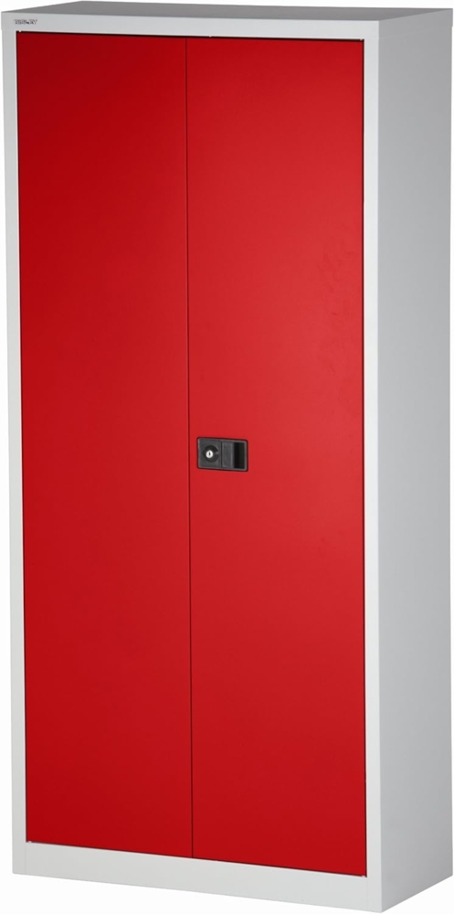 BISLEY Flügeltürenschrank Universal, 4 Fachböden, 5 OH, Stahl, 506 Korpus Lichtgrau, Fronten Kardinalrot, 40 x 91,4 x 195 cm Bild 1