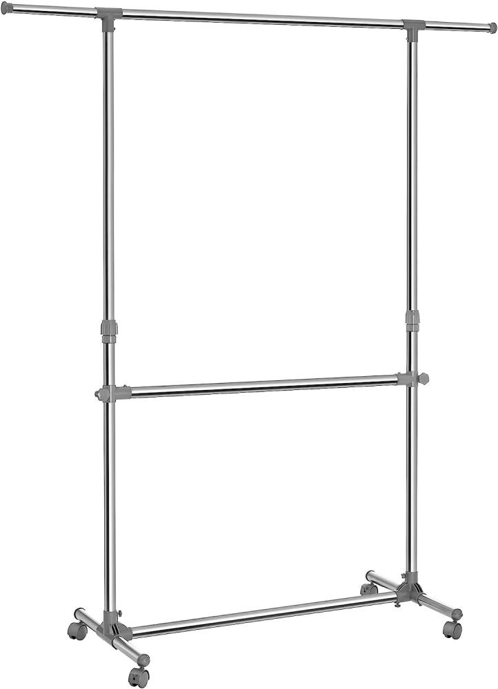 Songmics Kleiderständer höhenverstellbar, ausziehbare Kleiderstange und zusätzlicher Stange im mittleren Bereich, silber-graugrün, LLR401, (101-166) x 49 x (113-198) cm Bild 1
