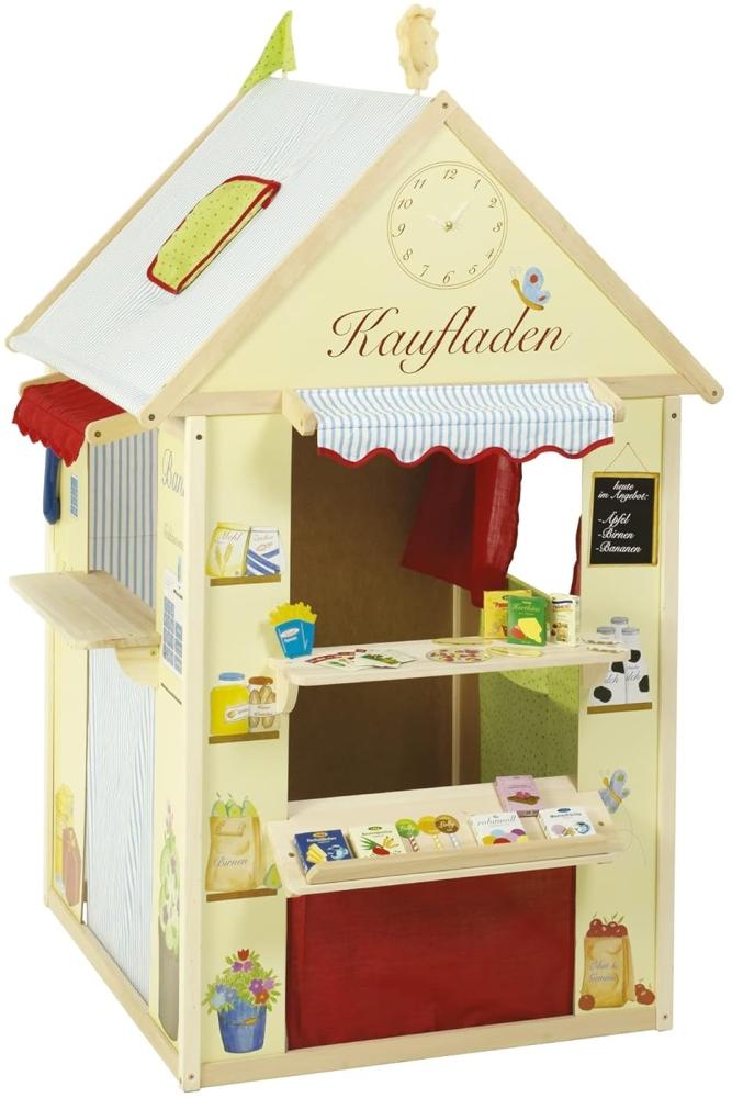 Roba Spielhaus mit Kaufladen, Kasperletheater, Tafel, Schalter, Kiosk & Zubehörset, MDF gelb, 82,5 x 94,5 x 129 cm Bild 1