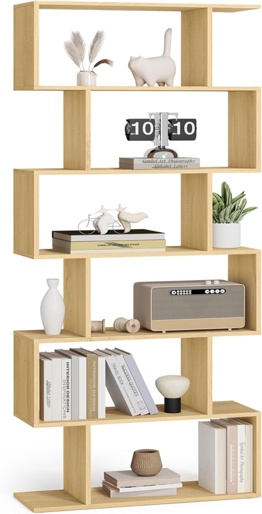 Vasagle Bücherregal, mit 6 Ebenen, freistehend, modern, Holzspanplatte, natureichenfarben, 24 x 70 x 190,5 cm Bild 1