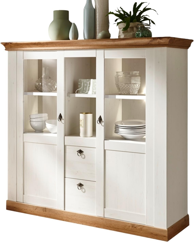 Highboard Hemsby in weiß Pinie / Eiche Landhaus 148 x 139 cm Bild 1