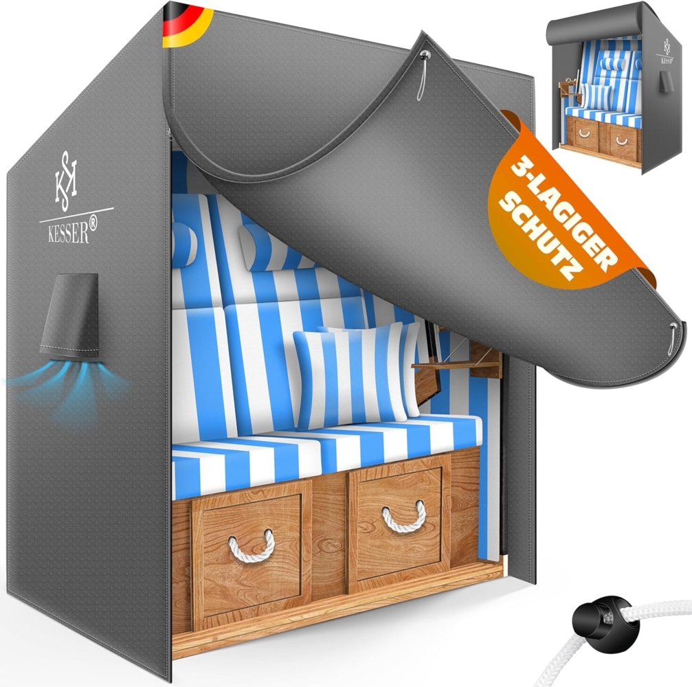 KESSER® Premium Strandkorb Schutzhülle mit Belüftungsöffnungen, Strandkorbhülle Wasserdicht, Winterfest UV-Beständiges, Schwerlast Reißfest 600D Oxford Gewebe Abdeckung (135x100x160/150cm) Grau, 120cm Bild 1