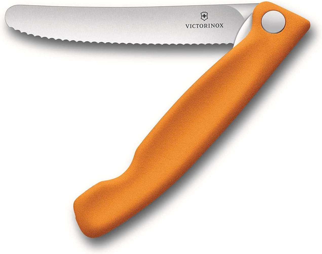 Victorinox Swiss Classic faltbares Gemüsemesser Wellenschliff (11 cm), Orange Bild 1